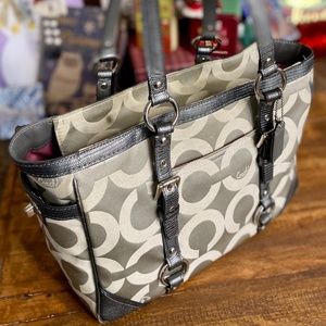 COACH Op Art Leather/Satin Shoulder Bag